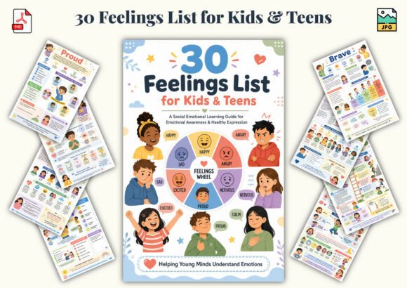 30 Feelings List for Kids Teens