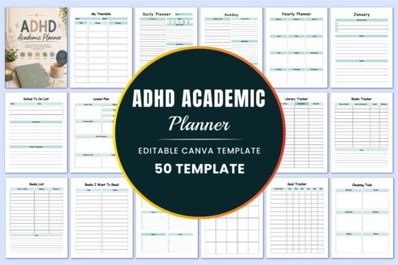 ADHD Academic Planner Canva Templates